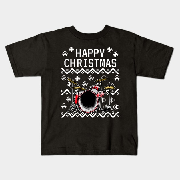 Drummer Ugly Christmas Musician Drum Teacher Kids T-Shirt by doodlerob